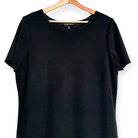 Ming Wang Black Short Sleeve Knit Knee Length Sheath Dress Women's Size L - Picture 3 of 10